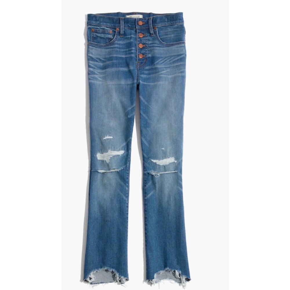 Madewell Cali Demi-Boot Bronson Wash Distressed Button Fly Jeans 25